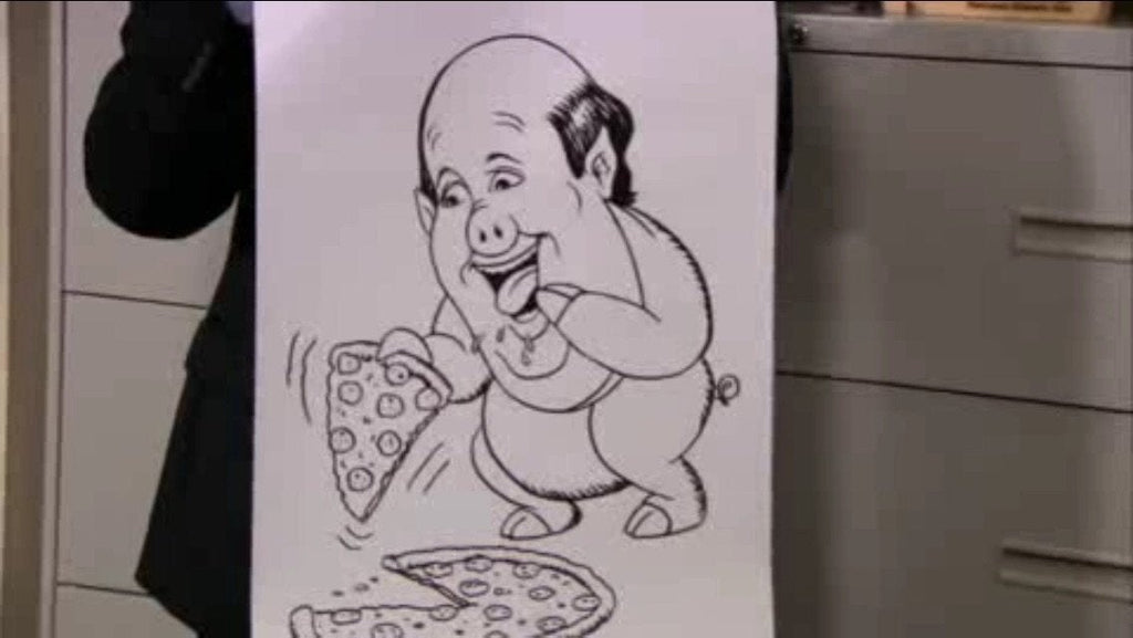 Kevin Eating Pizza Caricature Poster | The Oddice